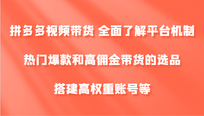 拼多多视频带货 全面了解平台机制、热门爆款和高佣金带货的选品，搭建高权重账号等壹加壹聊项目站壹加壹聊项目