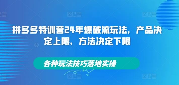 拼多多特训营24年爆破流玩法，产品决定上限，方法决定下限，各种玩法技巧落地实操壹加壹聊项目站壹加壹聊项目