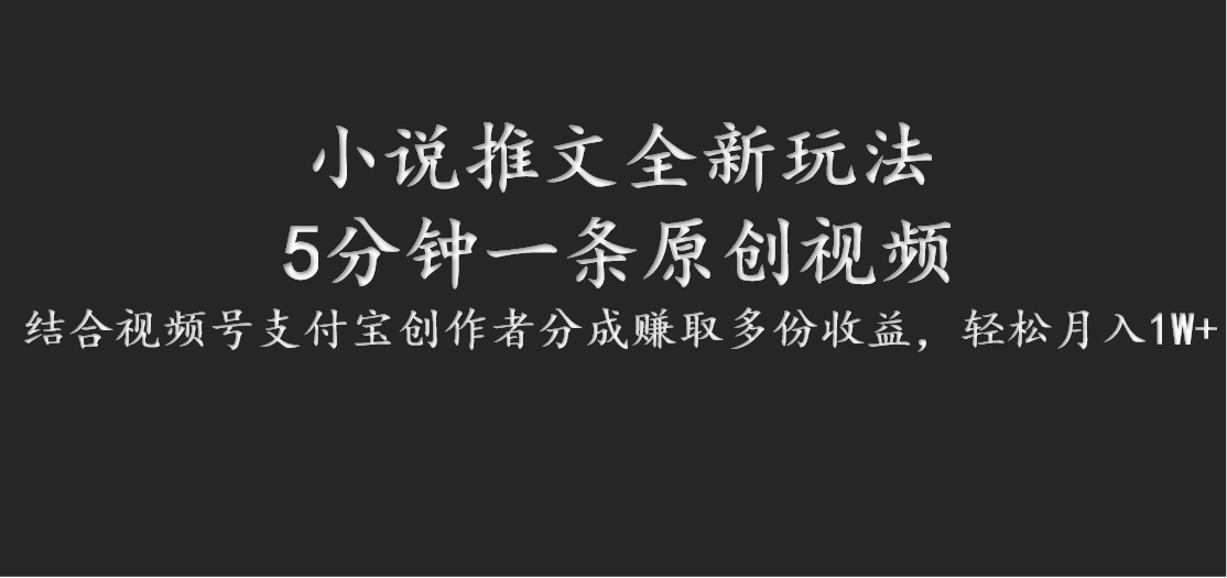 小说推文全新玩法，5分钟一条原创视频，结合视频号支付宝创作者分成赚取多份收益壹加壹聊项目站壹加壹聊项目