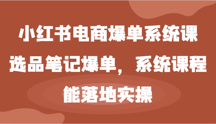 小红书电商爆单系统课-选品笔记爆单，系统课程，能落地实操壹加壹聊项目站壹加壹聊项目