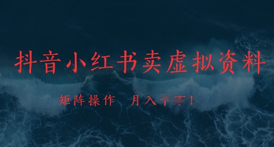 抖音小红书卖虚拟资料，市场需求一直存在，矩阵操作，月入1w+壹加壹聊项目站壹加壹聊项目