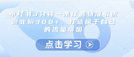 小红书3分钟一条作品精准引流创业粉300+，打造属于自己的流量帝国壹加壹聊项目站壹加壹聊项目