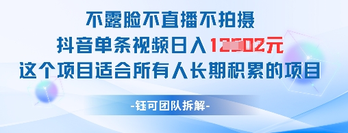 不露脸不直播不拍摄抖音单条视频日入1k+这个项目适合所有人长期积累的项目壹加壹聊项目站壹加壹聊项目