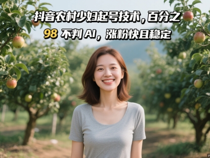 抖音农村少妇起号技术，百分之98不判AI，涨粉快且稳定壹加壹聊项目站壹加壹聊项目