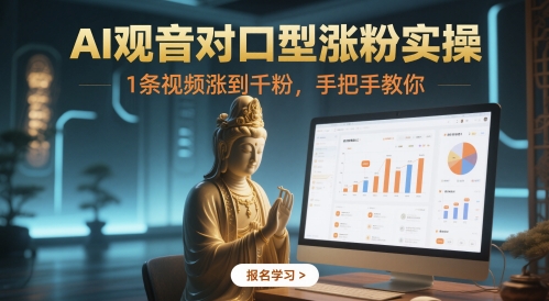AI观音对口型涨粉实操，1条视频涨到千粉，手把手教你壹加壹聊项目站壹加壹聊项目