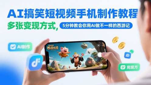 AI搞笑短视频手机制作教程，多张变现方式，5分钟教会你用AI做不一样的西游记壹加壹聊项目站壹加壹聊项目