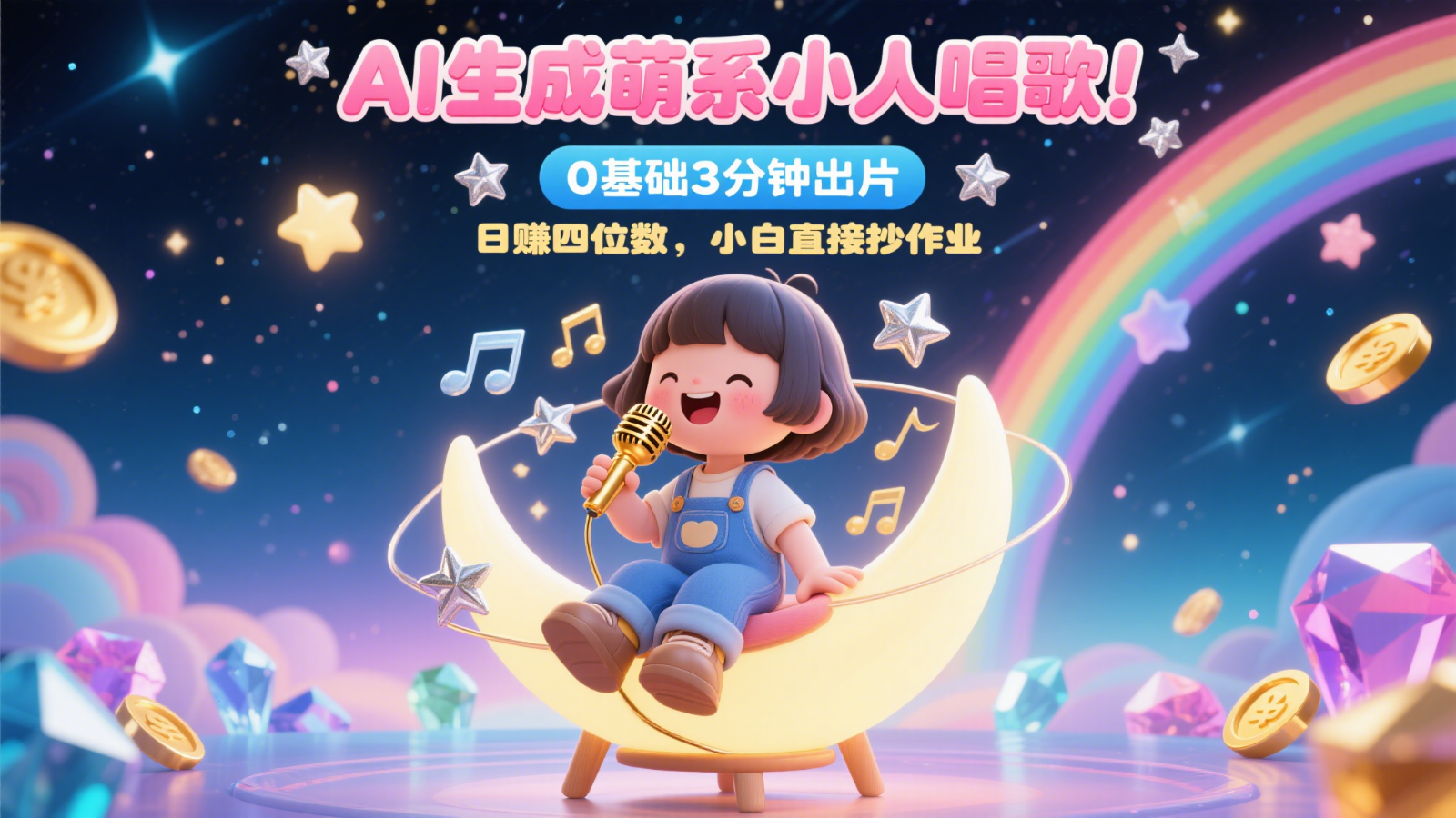 AI生成萌系小人唱歌！0基础3分钟出片，28个作品涨粉9万，日赚四位数，小白直接抄作业壹加壹聊项目站壹加壹聊项目