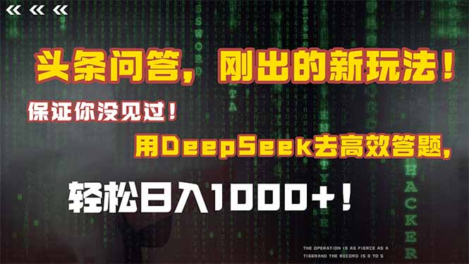 头条问答，刚出的新玩法！保证你没见过！结合Deepseek高效答题，轻松日…壹加壹聊项目站壹加壹聊项目