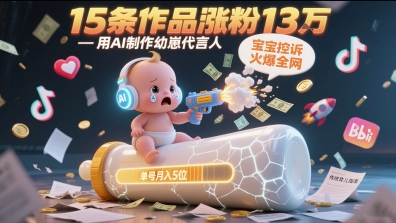 用AI制作幼崽代言人，宝宝的控诉火爆全网，15条作品涨粉13W，单号月入5位数实操教程壹加壹聊项目站壹加壹聊项目