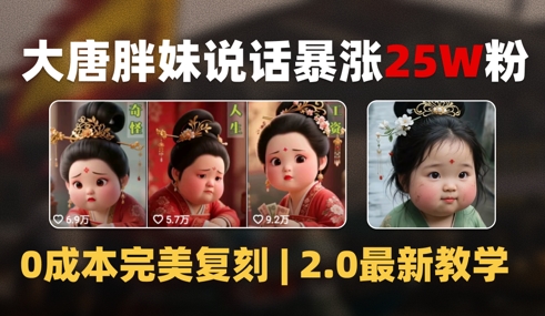 AI大唐胖贵妃说话2.0，40条视频暴涨40w粉，附独家变现攻略壹加壹聊项目站壹加壹聊项目