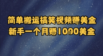 简单搬运搞笑视频挣美金，新手一个月入1k美金壹加壹聊项目站壹加壹聊项目