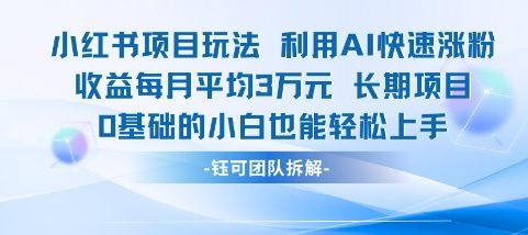 适合小白操作的小红书新项目，利用AI快速涨粉，收益每月平均1W+壹加壹聊项目站壹加壹聊项目