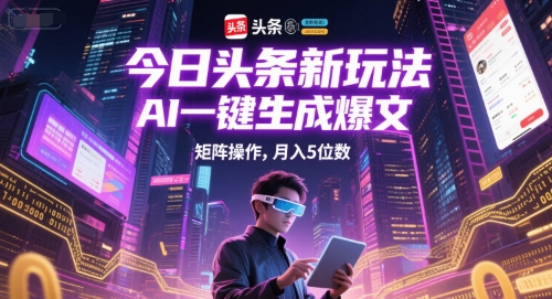 今日头条新玩法，AI一键生成爆文，矩阵操作，月入5位数壹加壹聊项目站壹加壹聊项目