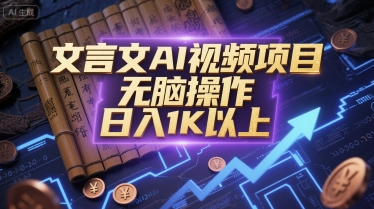 文言文AI视频项目，无脑操作，日入1K以上壹加壹聊项目站壹加壹聊项目