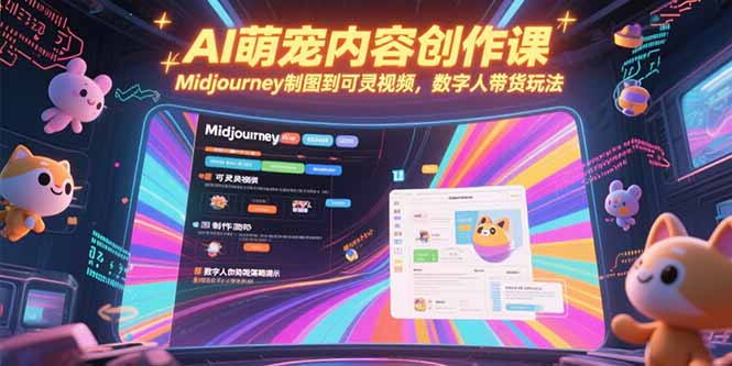 AI萌宠内容创作课，Midjourney制图到可灵视频，数字人带货玩法壹加壹聊项目站壹加壹聊项目