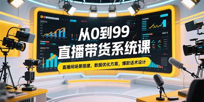 从0到99直播带货系统课，直播间场景搭建，数据优化方案，爆款话术设计壹加壹聊项目站壹加壹聊项目