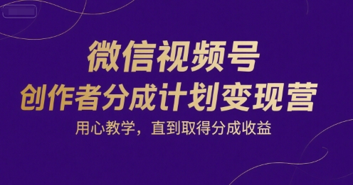 微信视频号创作者分成计划变现营，用心教学，直到取得分成收益壹加壹聊项目站壹加壹聊项目