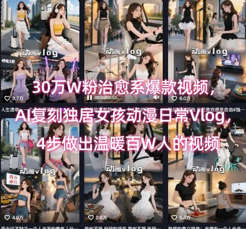 30万W粉治愈系爆款视频，AI复刻独居女孩动漫日常Vlog，4步做出温暖百W人的视频壹加壹聊项目站壹加壹聊项目