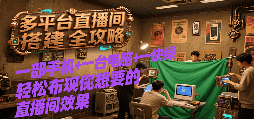 多平台直播间搭建全攻略，一部手机+一台电脑+一块绿布轻松实现你想要的直播间效果壹加壹聊项目站壹加壹聊项目