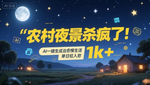 农村夜景杀疯了！AI一键生成治愈系慢生活，单日狂入1k+壹加壹聊项目站壹加壹聊项目